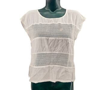 Lucca Couture Cream White Crochet Mesh Block Short Sleeve Top Women's S 3340